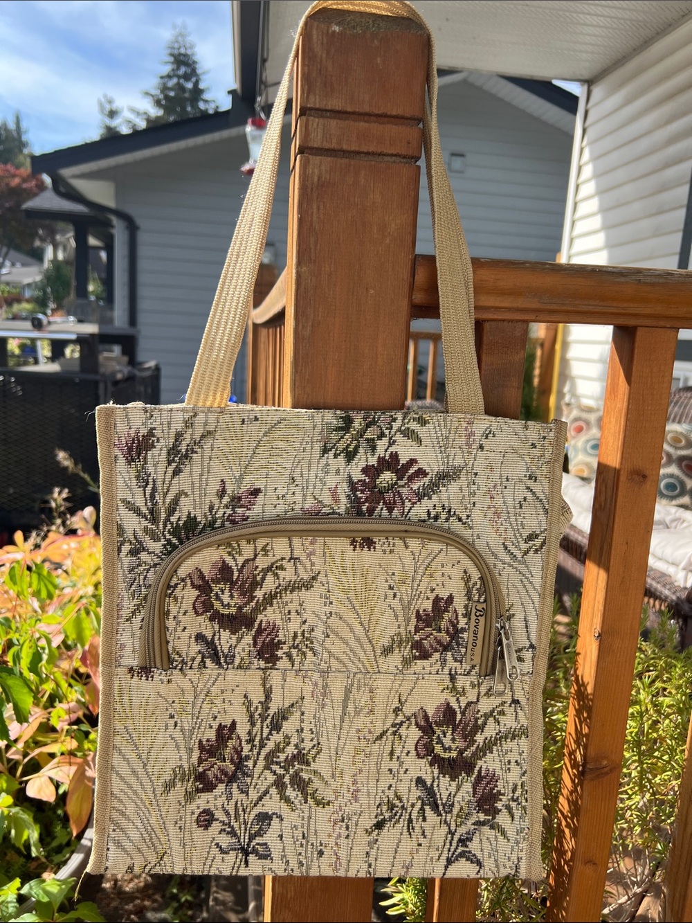 VTG Bovano USA Floral Tapestry Tote Bag Zipper Travel Shoulder Bag Cottagecore